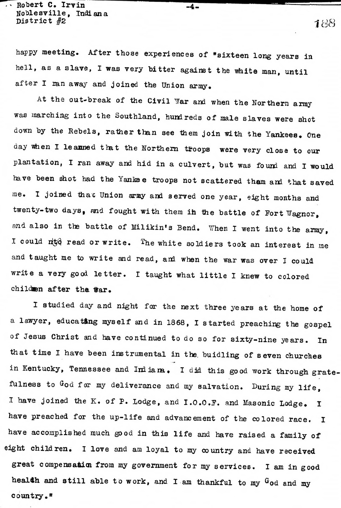 Typewritten page 188, concluding Barney Stone's account